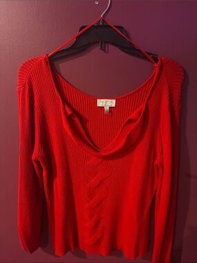 sofia by sofia vergara Red Ribbed Scoop Neck Top